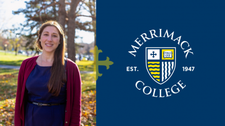 Headshot of Allison Seitchik edited next to the Merrimack College logo.