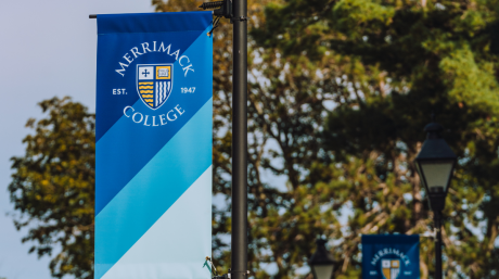 Photo of a Merrimack College banner.